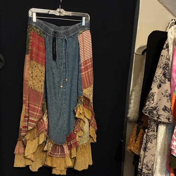 Young Threads Dresses & Skirts - Boho Patchwork Ruffle Maxi Skirt - Multicolor